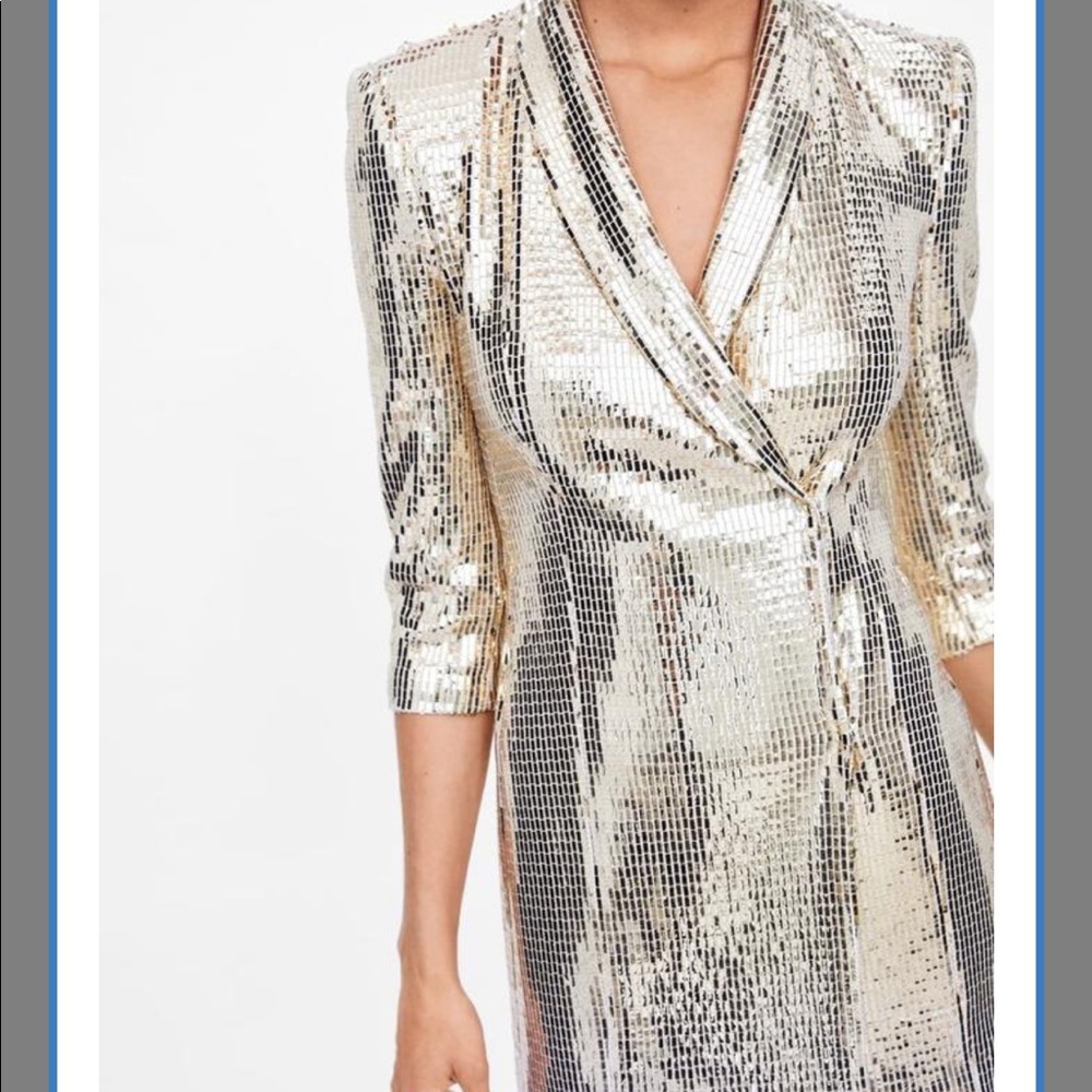 ZARA Gold-Mirrored Blazer Dress